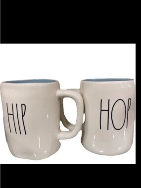 2 Rae Dunn HIP HOP Mugs Double Sided Light Blue Interior Easter NEW